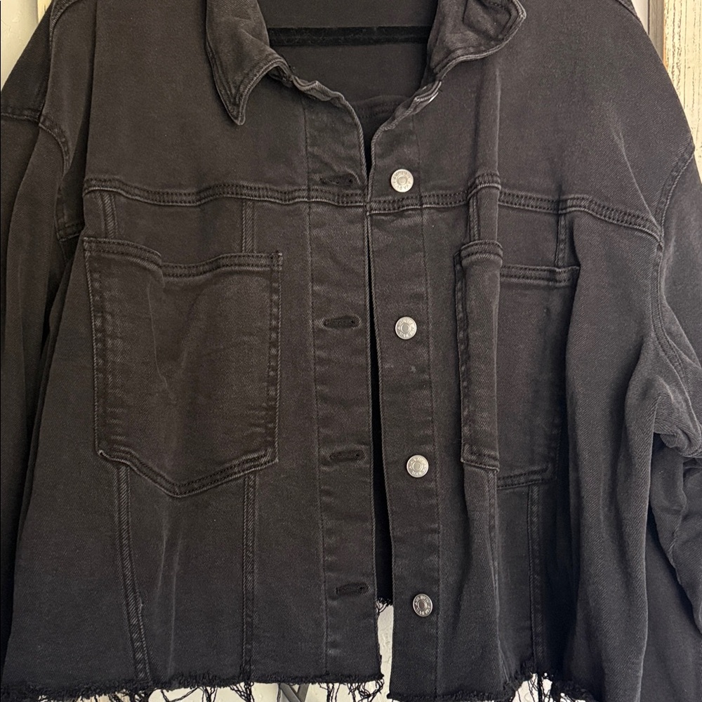 Ava & Viv | Distressed Black Jean Jacket | Black | Size 3X - Picture 4 of 6